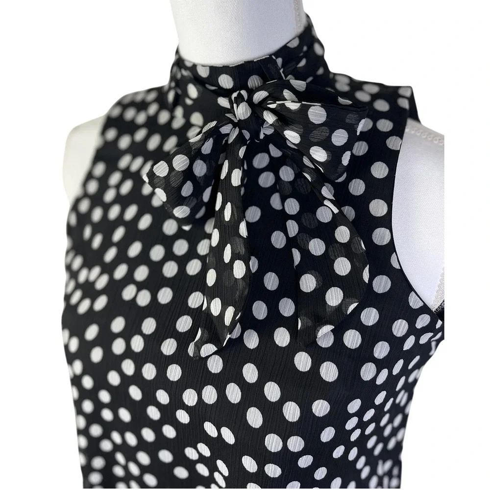 Calvin Klein Polka Dot Dress Bow‎ Neck Sleeveless Party Career Size 2 - Picture 2 of 5